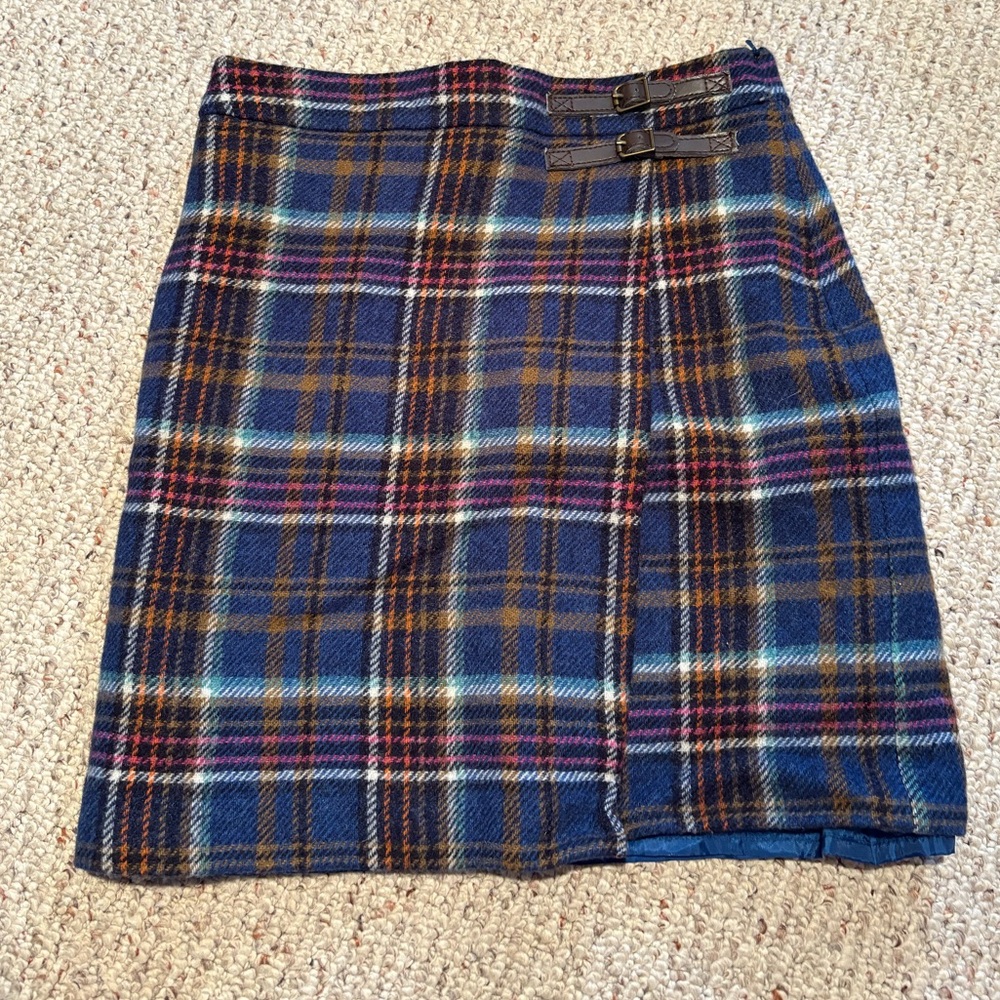 Boden Blue and Brown Tweed Plaid Mini Skirt